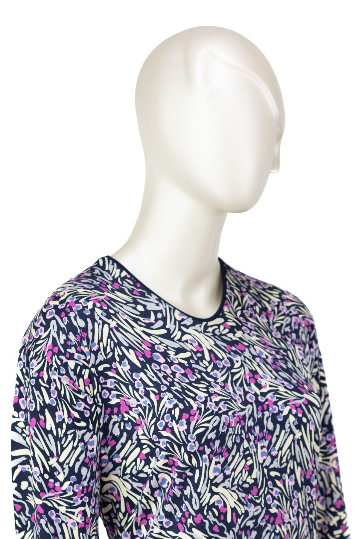 Kadın Turlu Viskon Penye Kumaş Anne Bluz Kadife Çiçeği Desenli Hafif V Yaka Tam Kalıp